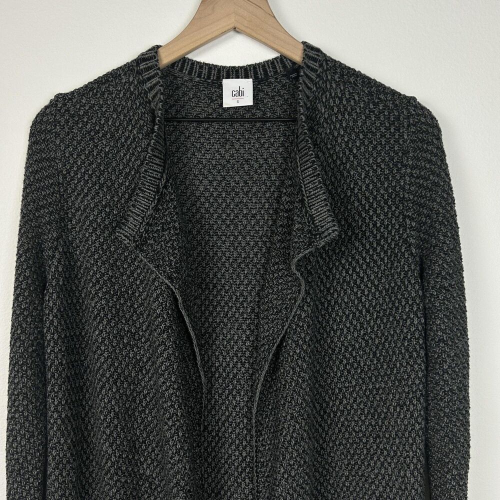 Cabi Sweater Cardigan Womens Small Gray Open Front Long Duster Pockets Knit